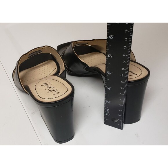 Life Stride Soft System Open Toe Leather Block Heel Black Sandals Sz 10 M PO Exc - Picture 3 of 13